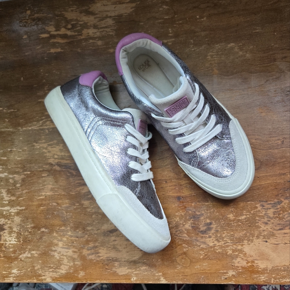 Louise Et Cie // Baraz Women's Leather Metallic Silver Low Top Sneakers